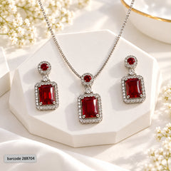 Zircon Locket Set-200 (Silver/Maroon)