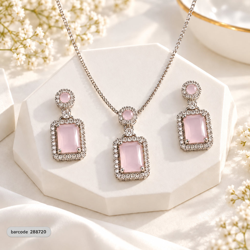 Zircon Locket Set-200 (Silver/Pink)