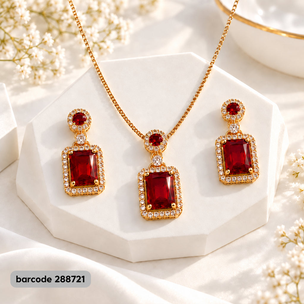 Zircon Locket Set-200 (Golden/Maroon)