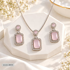 Zircon Locket Set-200 (Silver/Pink)