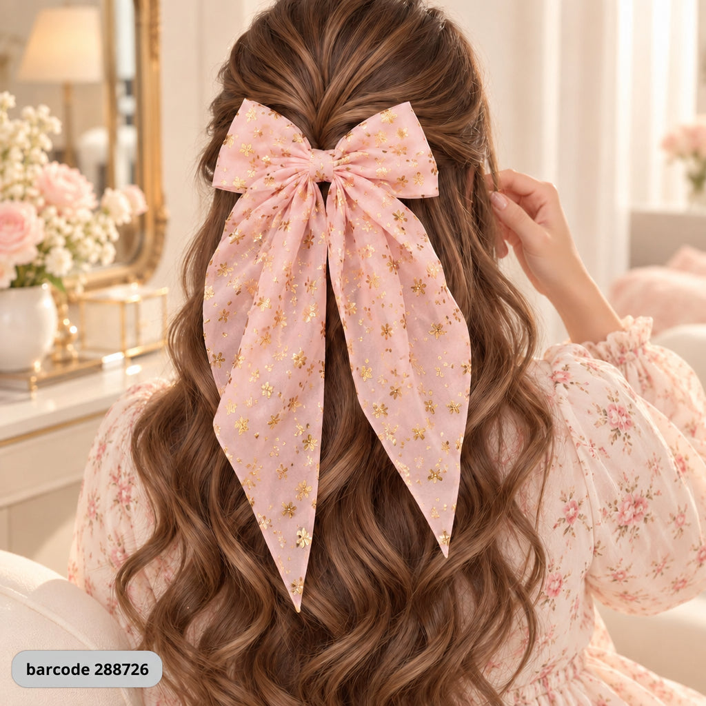 Floral Bow Hair Clip (Light Pink)