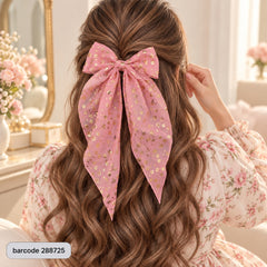 Floral Bow Hair Clip (Pink)