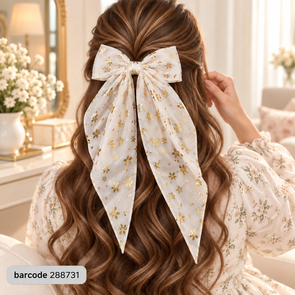 Floral Bow Hair Clip (White)