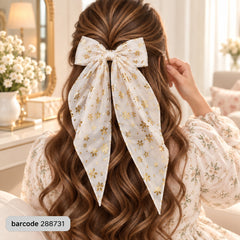 Floral Bow Hair Clip (White)