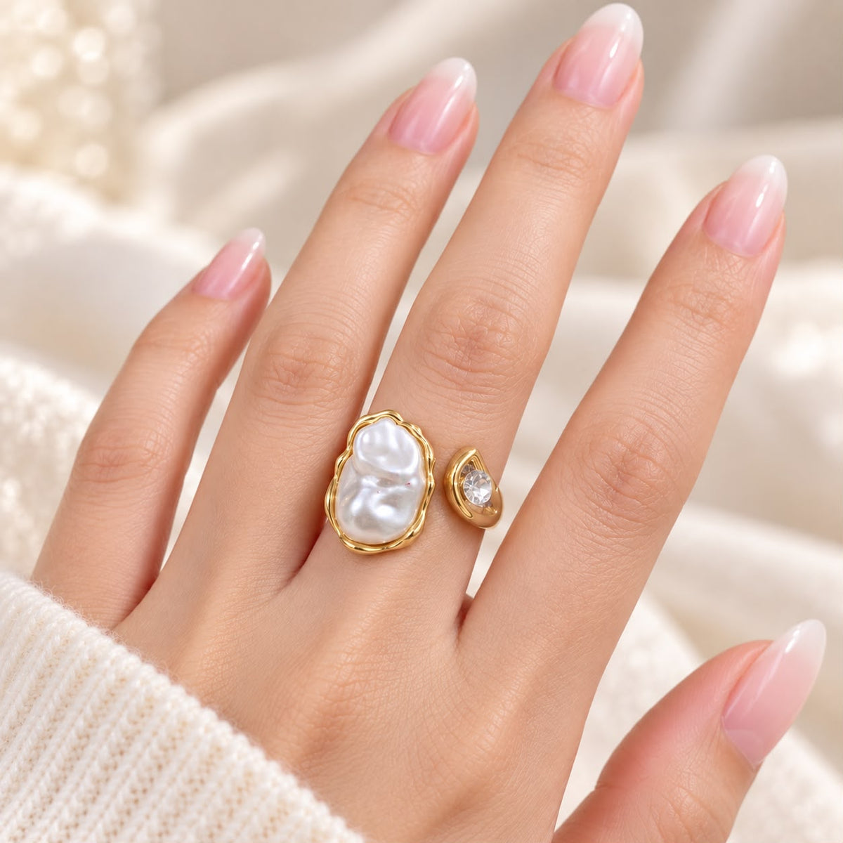 Baroque Pearl Ring-19 (Golden)