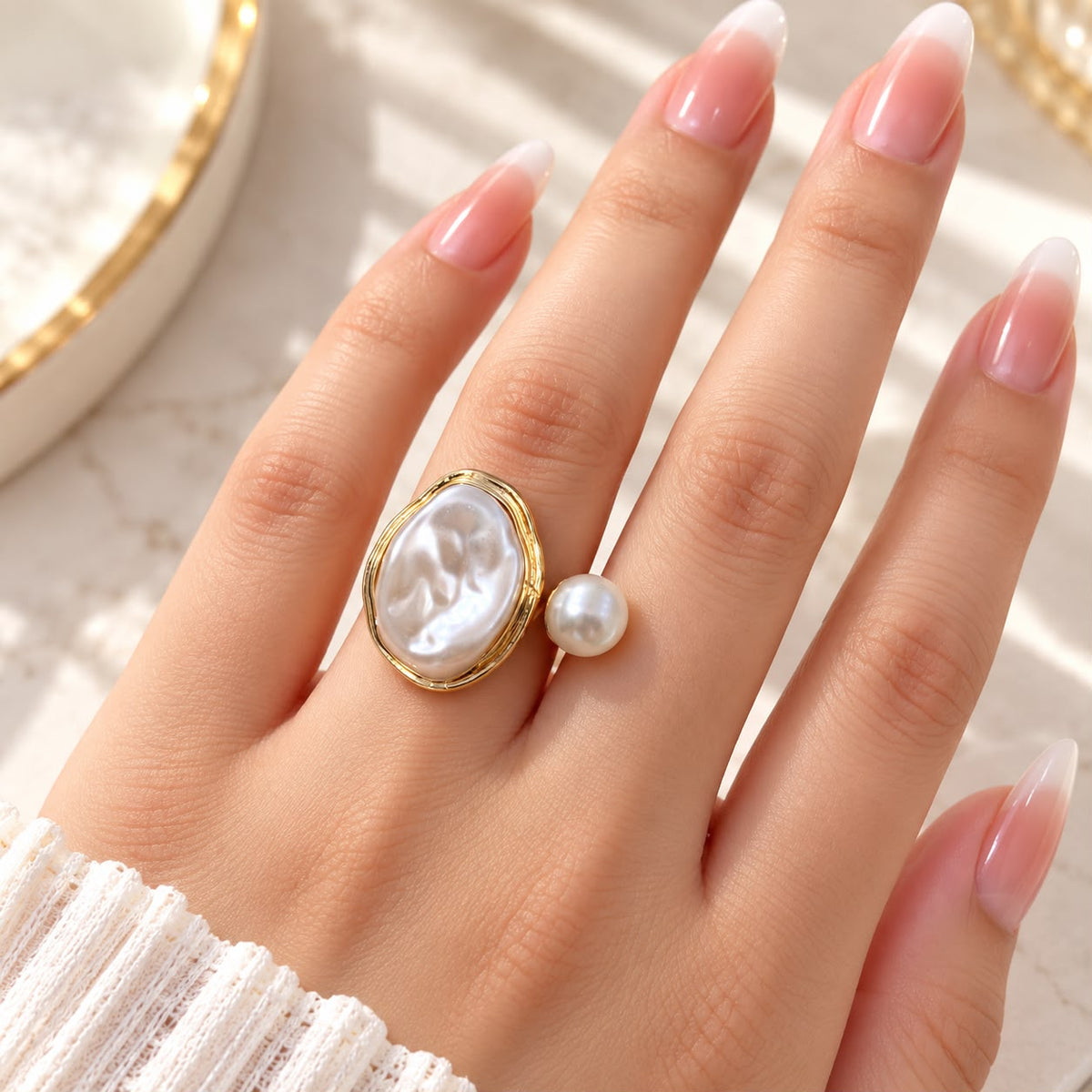 Baroque Pearl Ring-13 (Golden)