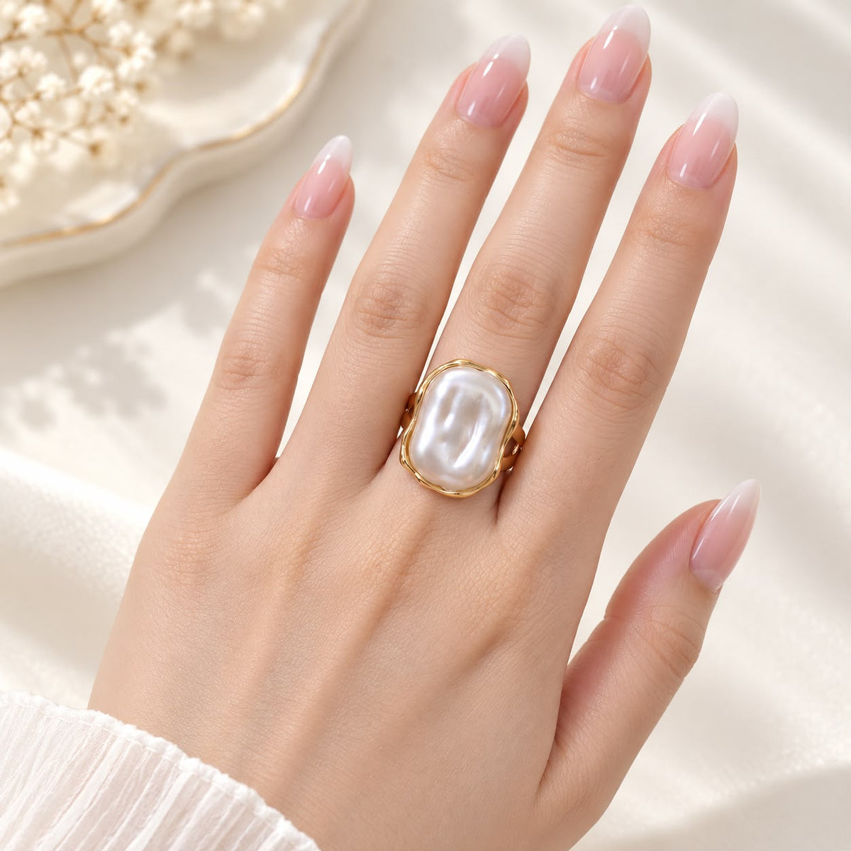 Baroque Pearl Ring-12 (Golden)