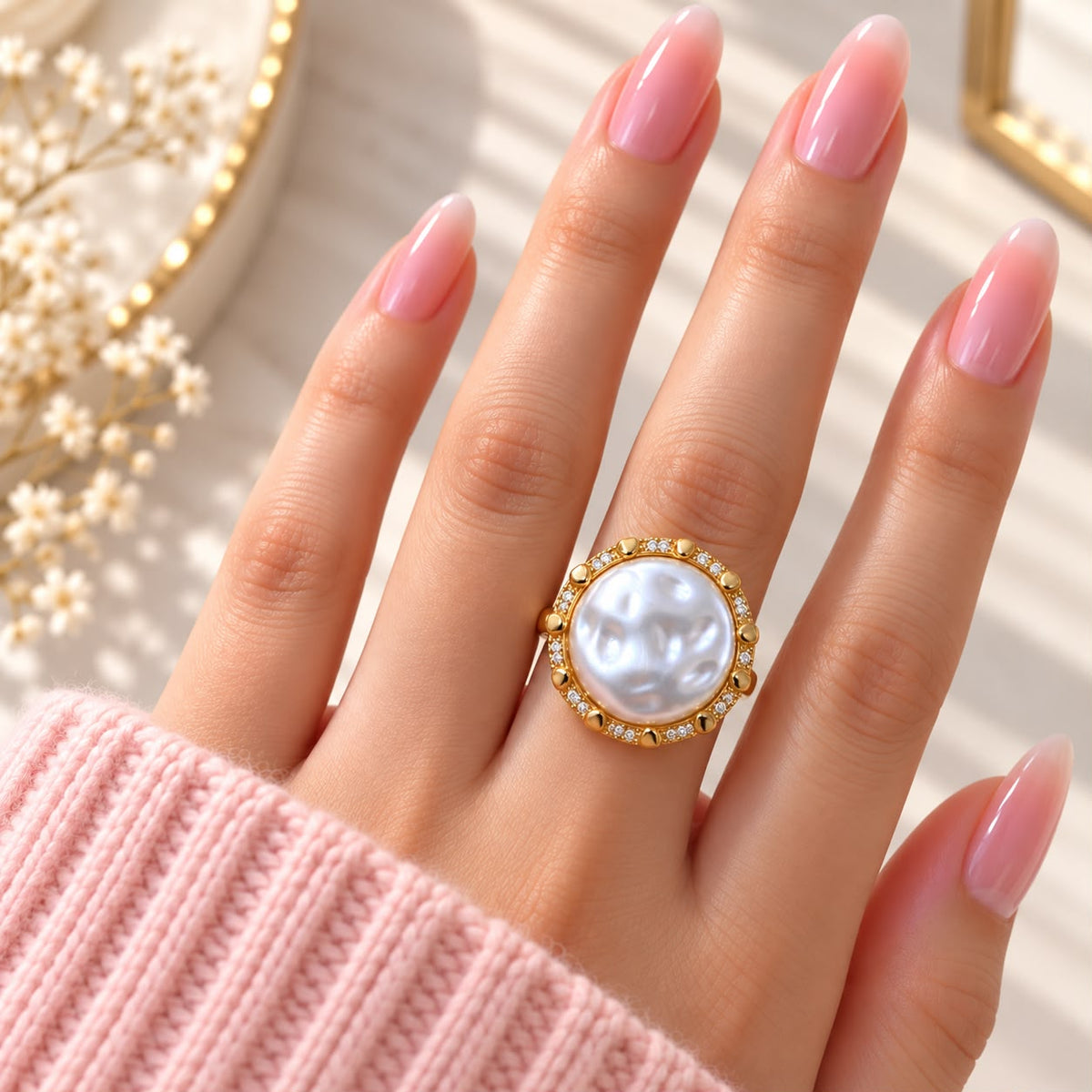Baroque Pearl Ring-11 (Golden)