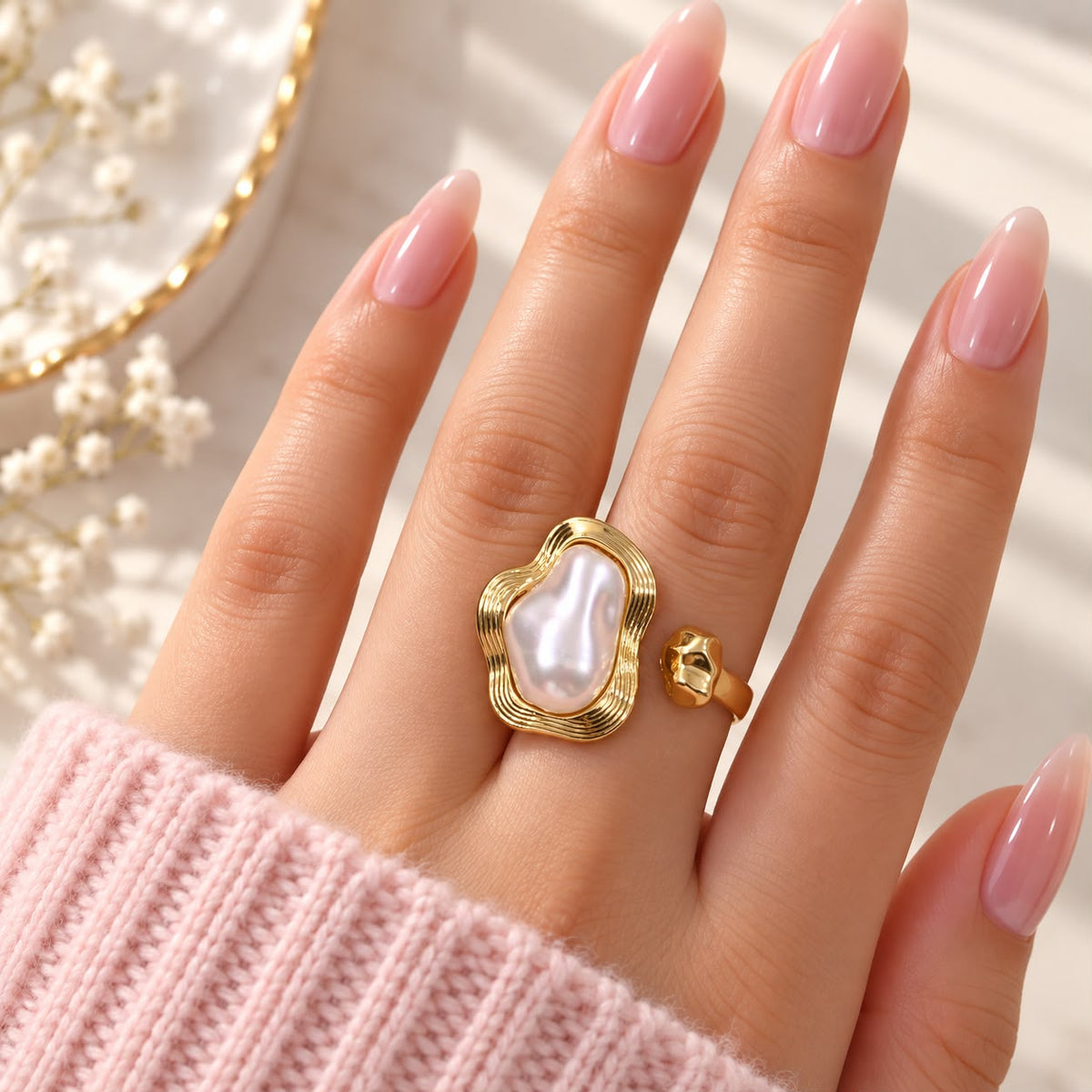 Baroque Pearl Ring-10 (Golden)