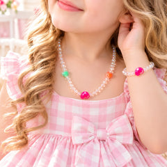 Kids Charm Necklace & Bracelet-02 (White/Pink)