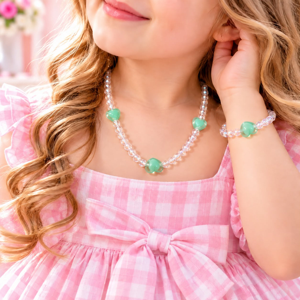 Kids Charm Necklace & Bracelet-02 (White/Green)