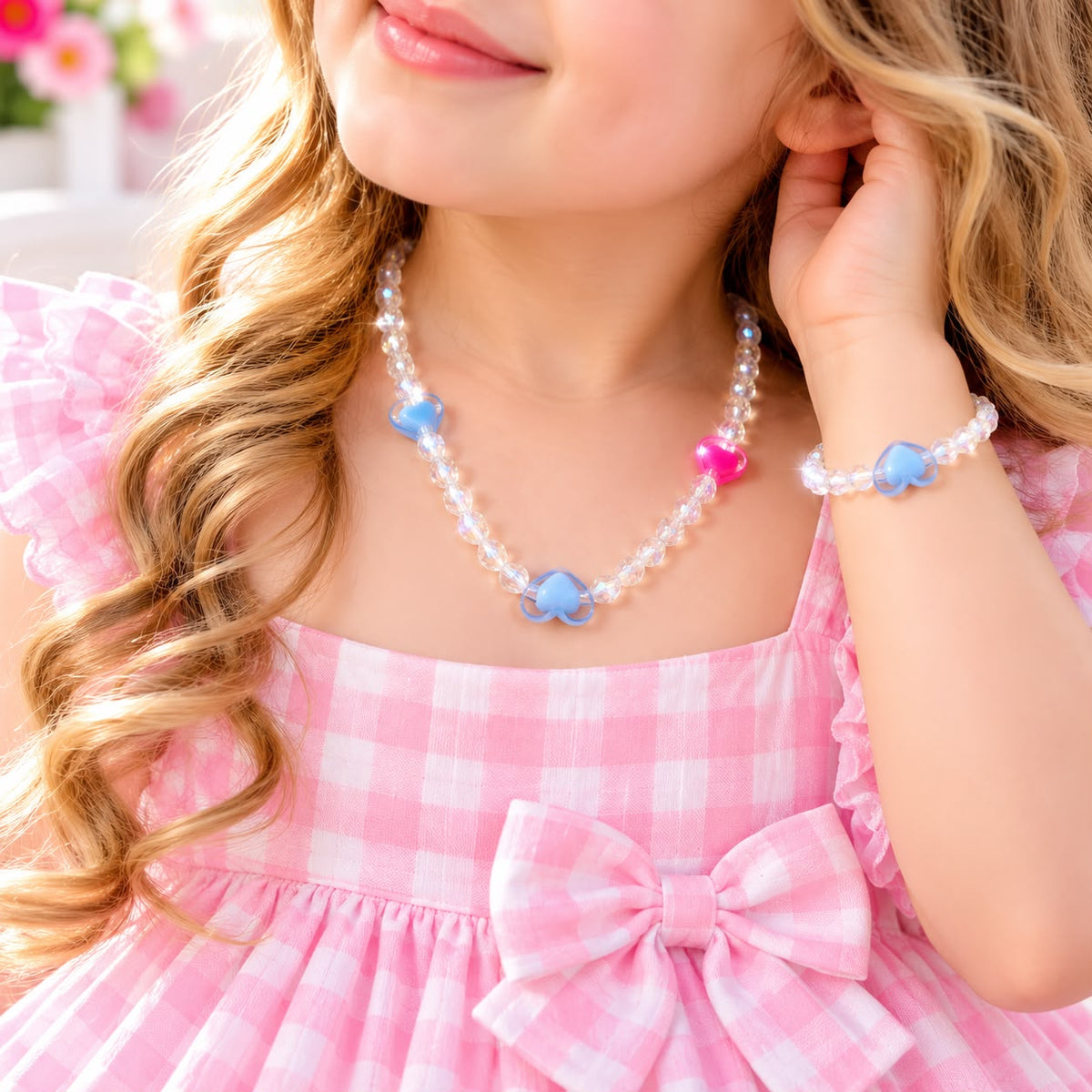 Kids Charm Necklace & Bracelet-02 (White/Blue)