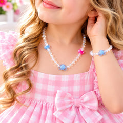 Kids Charm Necklace & Bracelet-02 (White/Blue)