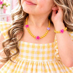 Kids Charm Necklace & Bracelet-02 (Golden/Pink)