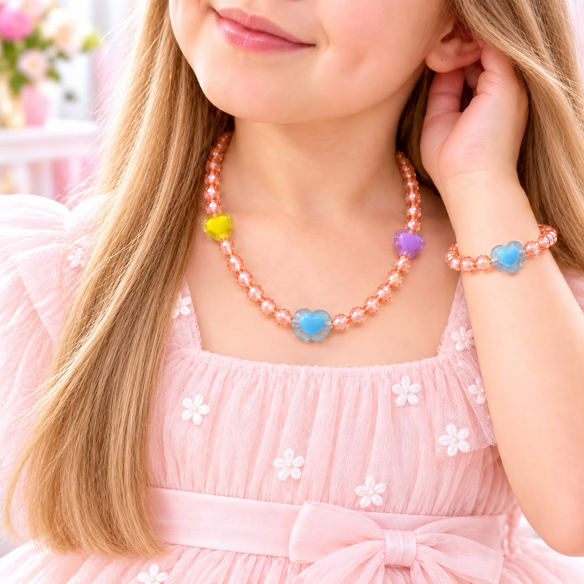 Kids Charm Necklace & Bracelet-02 (Pink/Blue)