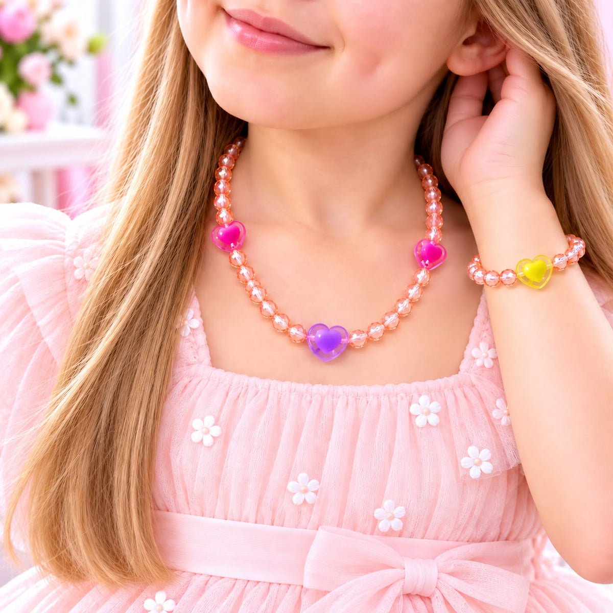 Kids Charm Necklace & Bracelet-02 (Pink/Purple)