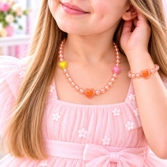 Kids Charm Necklace & Bracelet-02 (Pink/Peach)