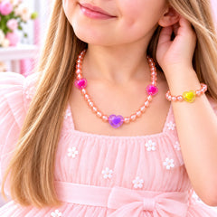 Kids Charm Necklace & Bracelet-02 (Pink/Purple)