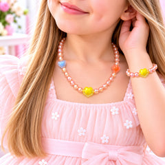 Kids Charm Necklace & Bracelet-02 (Pink/Yellow)