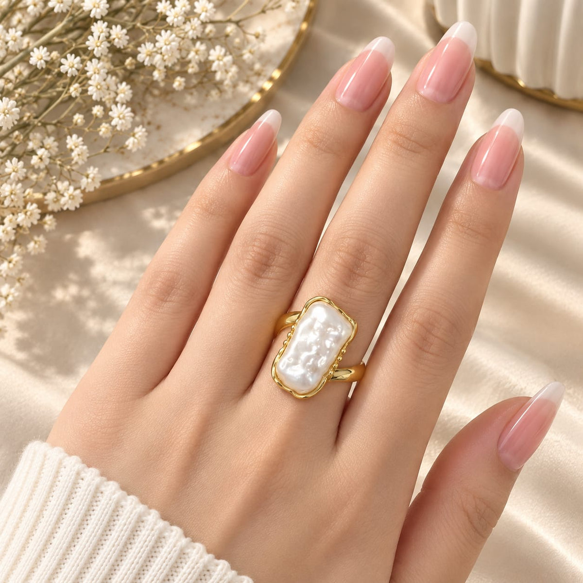 Baroque Pearl Ring-21 (Golden)