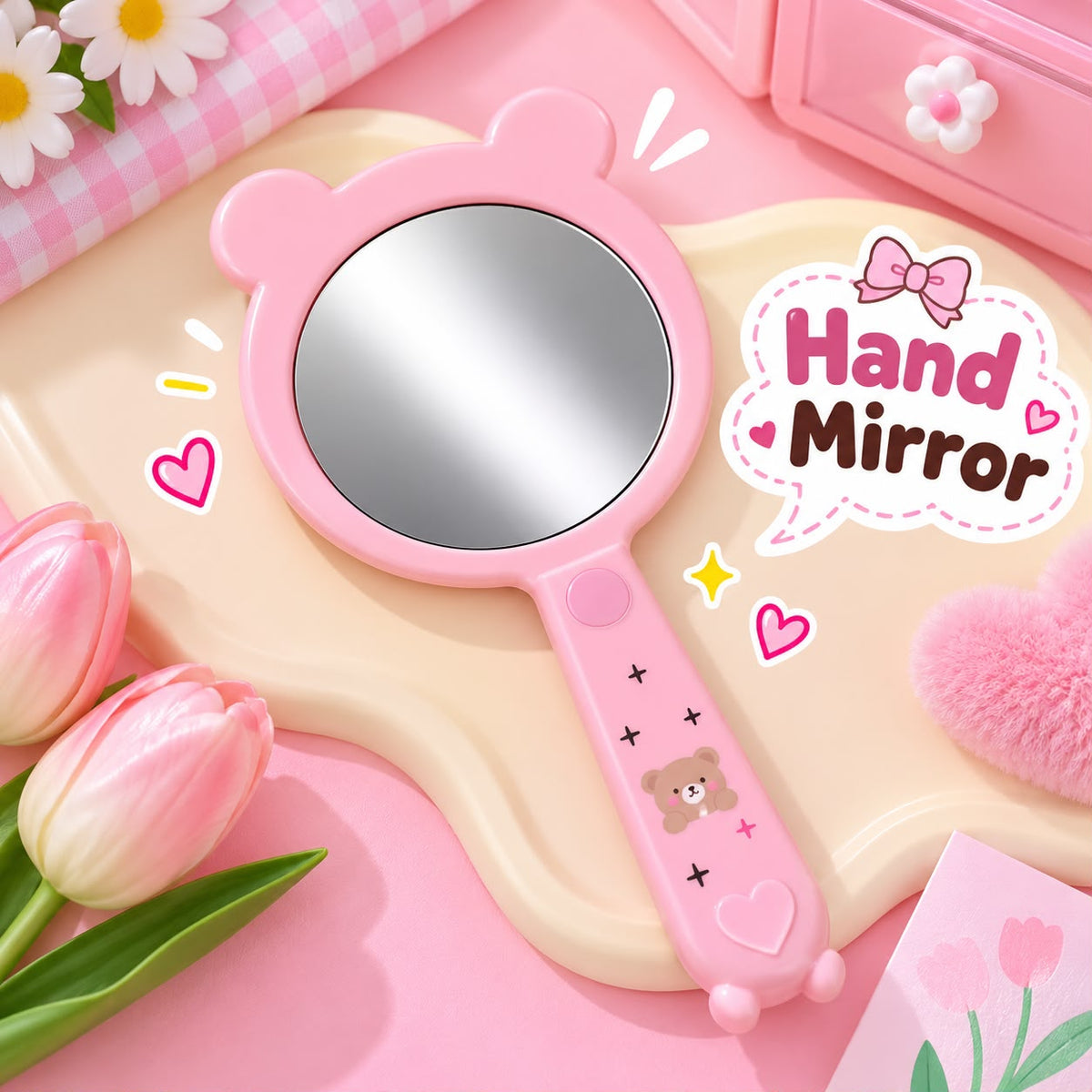 Bear Kids Hand Mirror-01 (Pink)