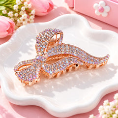 Bow Rhinestone Metal Hair Clip (Rose Gold)