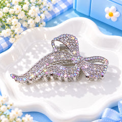 Bow Rhinestone Metal Hair Clip (Silver)