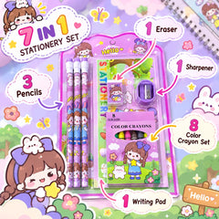 Cute Girl 7 in 1 Stationery Set