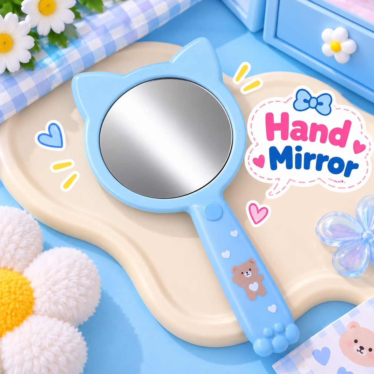 Bear Kids Hand Mirror-02 (Blue)