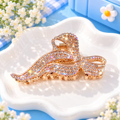 Bow Rhinestone Metal Hair Clip (Golden)