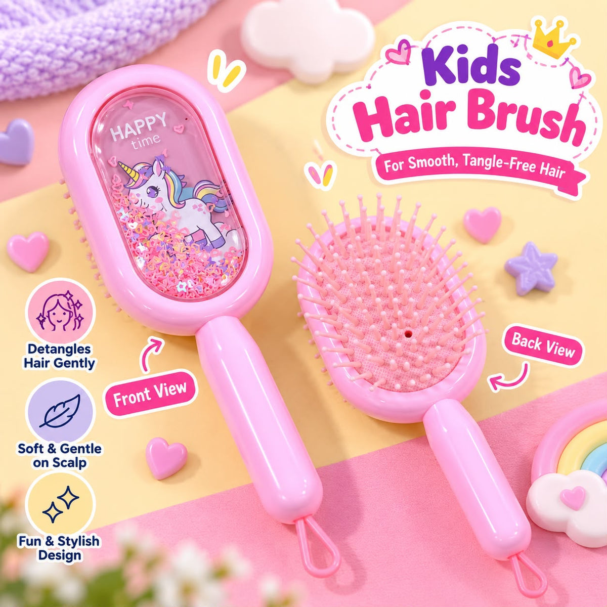 Kids Glitter Hair Brush (Pink)