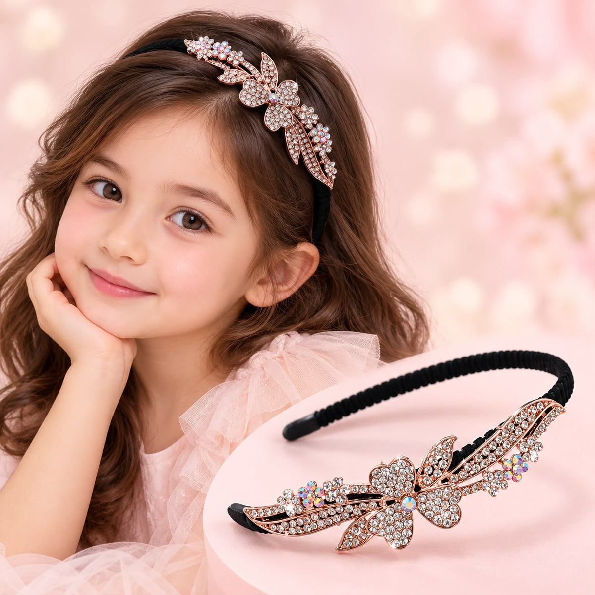 Kids Rhinestone Hairband-04 (Golden)