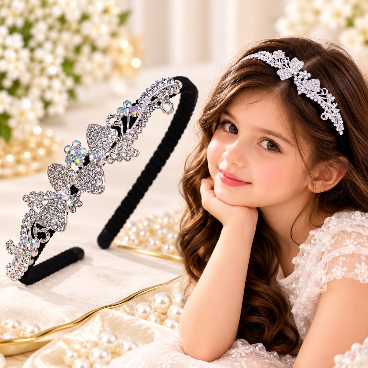 Kids Rhinestone Hairband-03 (Silver)