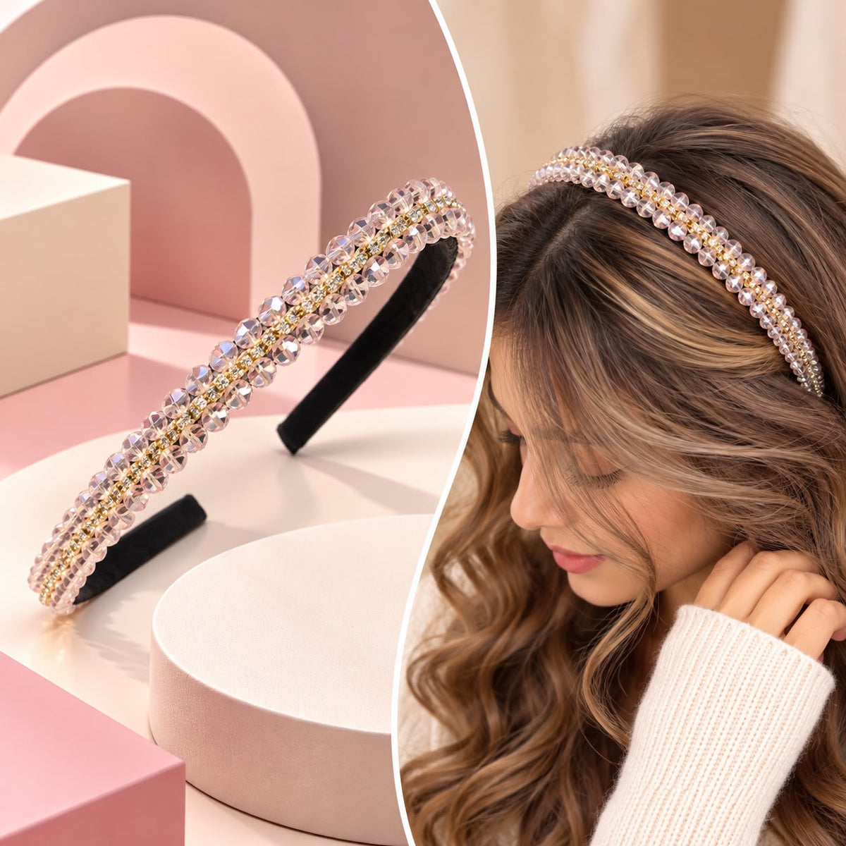 Crystal Beaded Headband (Pink)