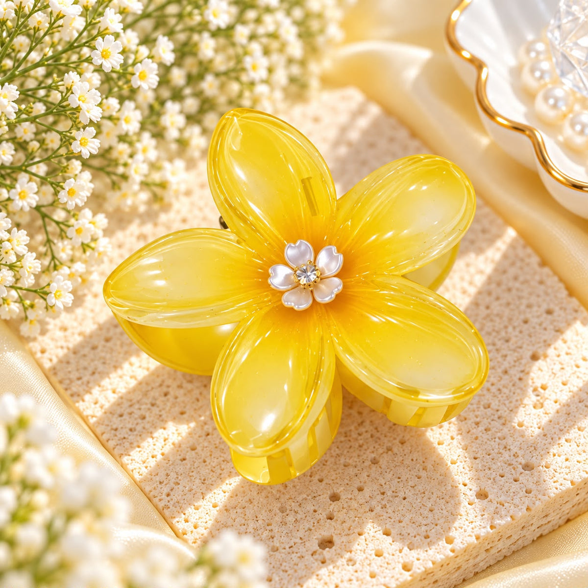 Floral Hair Claw Clip (Yellow)