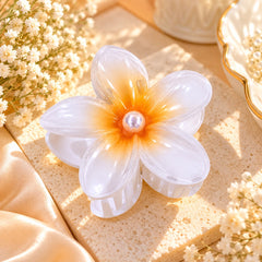 Floral Pearl Hair Claw Clip (Orange)
