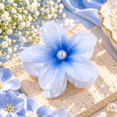 Floral Pearl Hair Claw Clip (Blue)