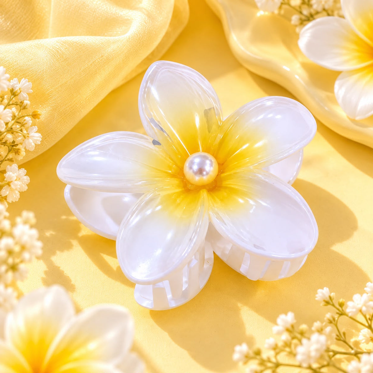 Floral Pearl Hair Claw Clip (Yellow)