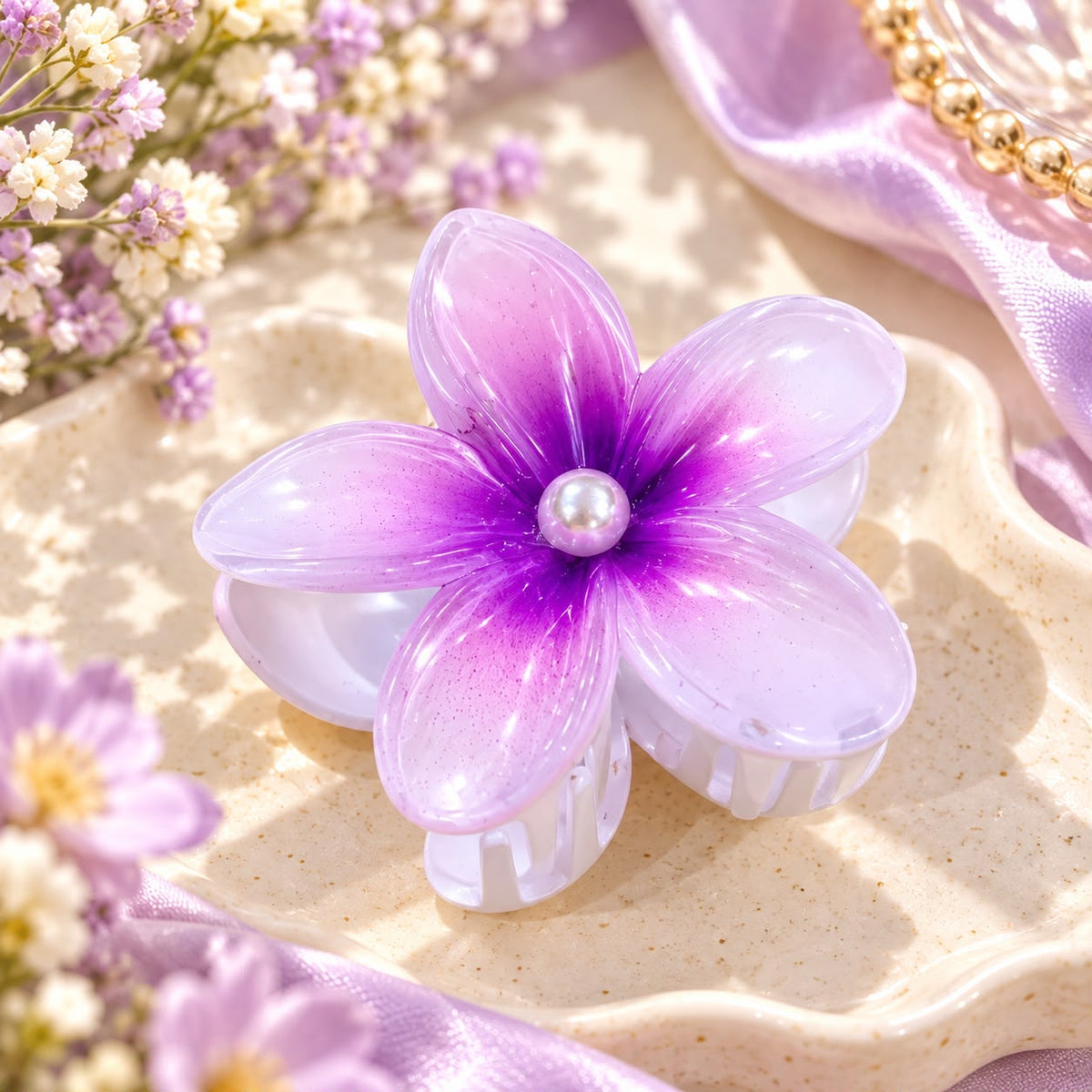Floral Pearl Hair Claw Clip (Purple)