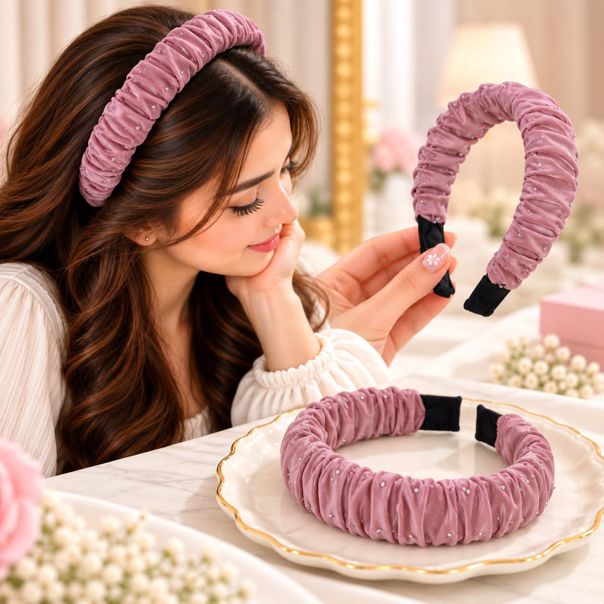 Ruffle Fancy Headband-02 (Pink)