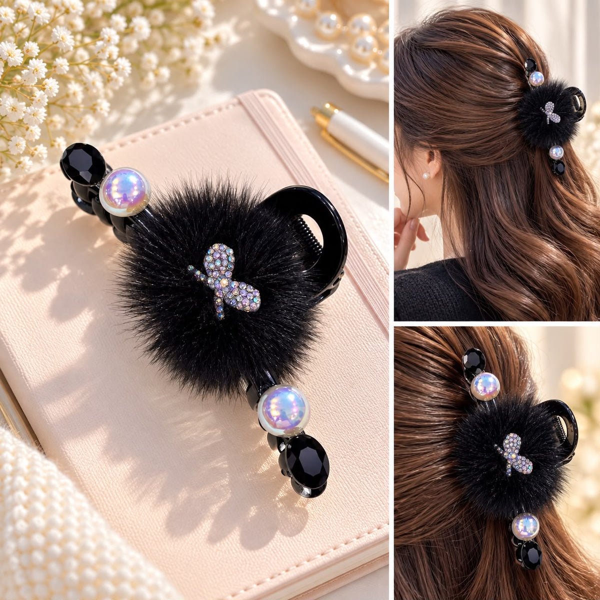 Fancy Furry Claw Clip (Black)