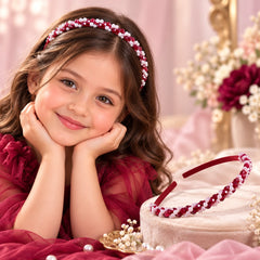 Pearl Beaded Kids Hairband (Red)