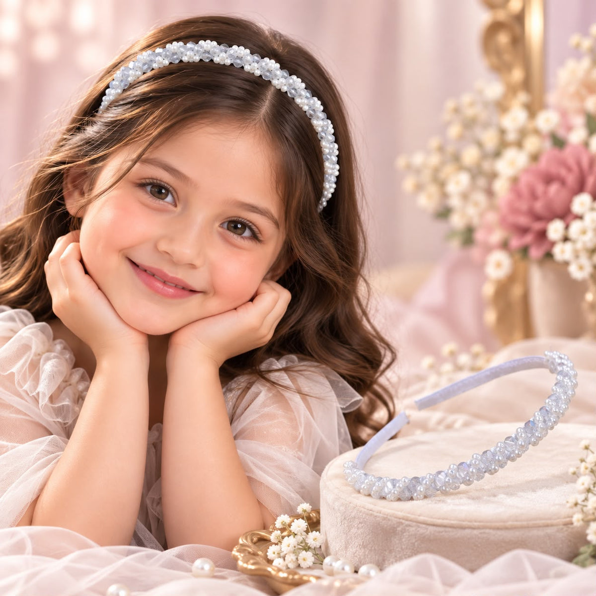 Pearl Beaded Kids Hairband (White)