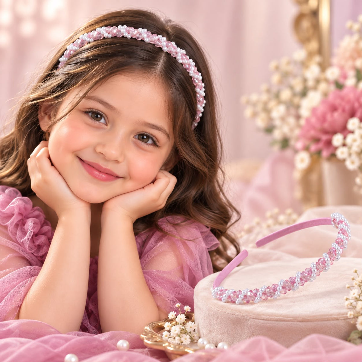 Pearl Beaded Kids Hairband (Pink)