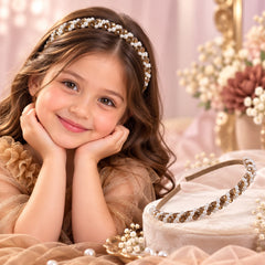 Pearl Beaded Kids Hairband (Brown)