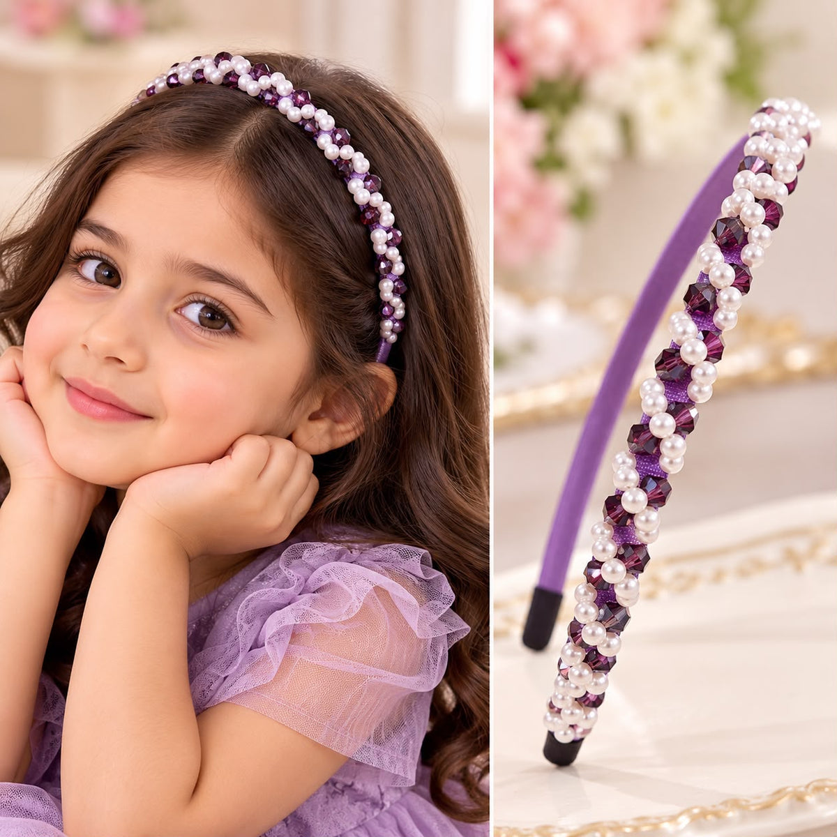 Pearl Beaded Kids Hairband (Purple)
