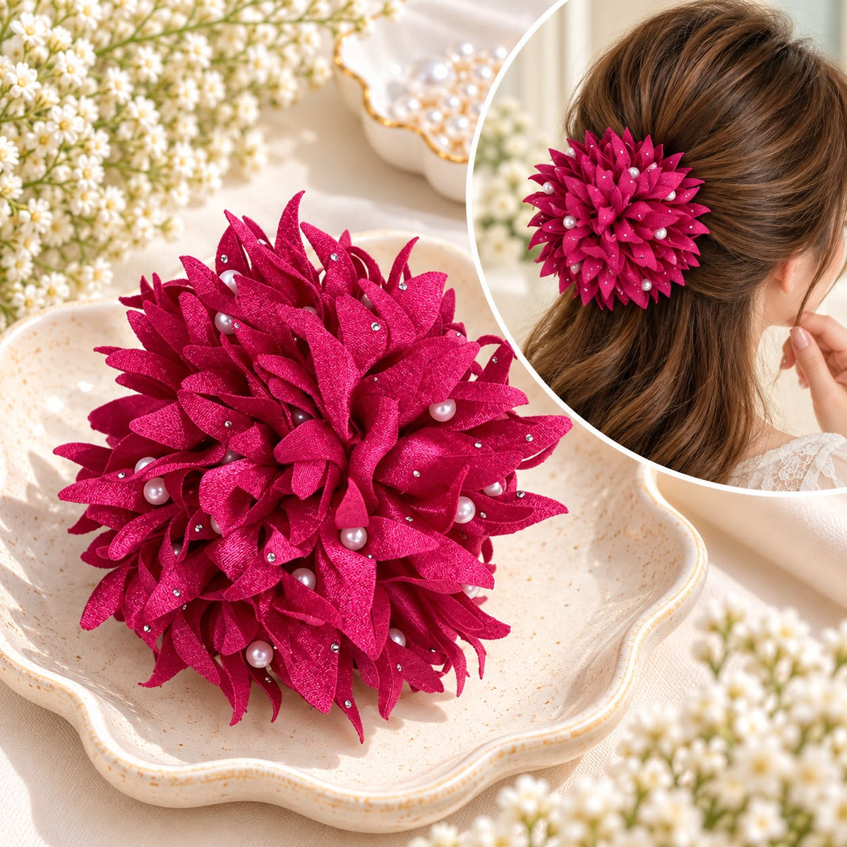 Floral Pearl Hair Catcher (Pink)