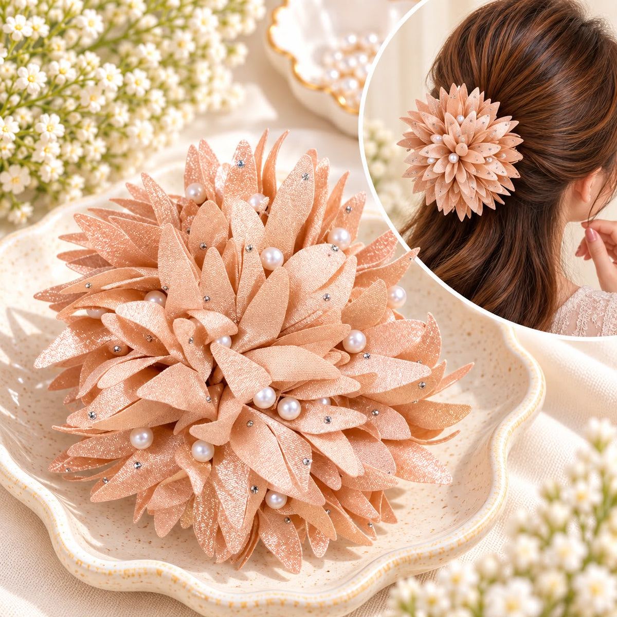 Floral Pearl Hair Catcher (Champagne)