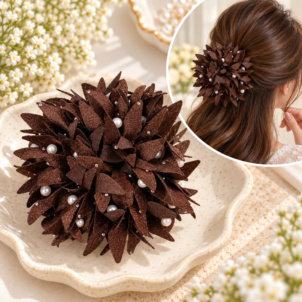 Floral Pearl Hair Catcher (Brown)