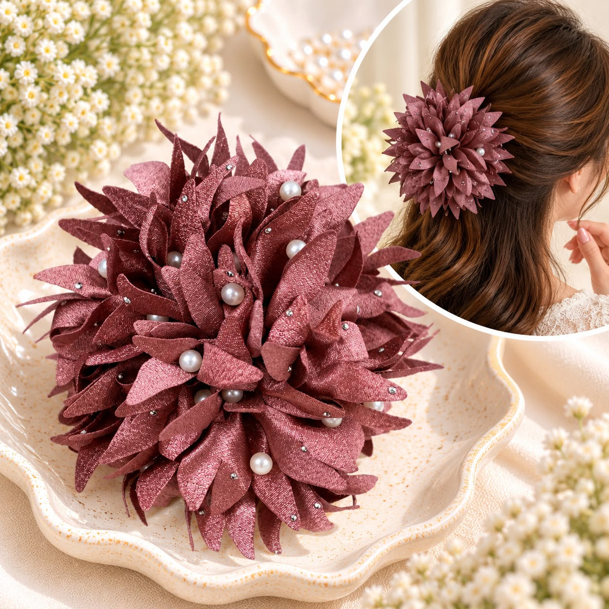 Floral Pearl Hair Catcher (Mauve Pink)